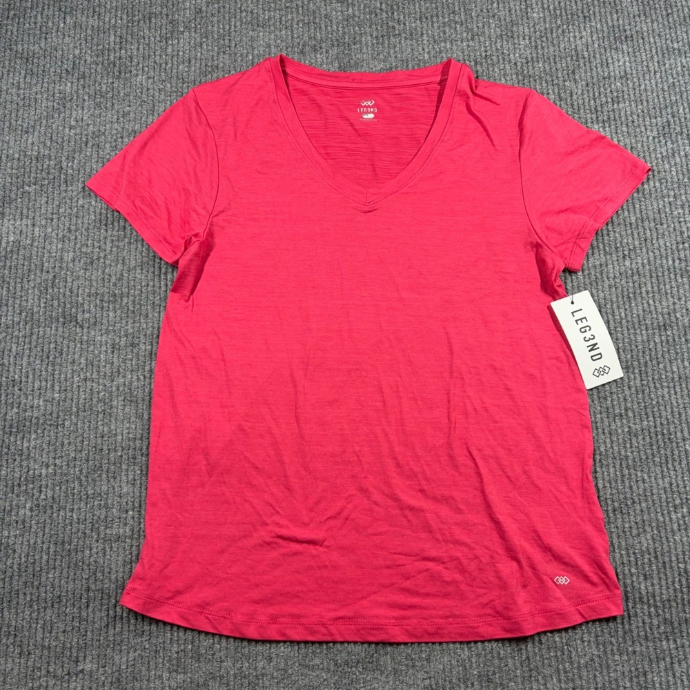 LEG3ND Shirt Women L Magenta Pink V-Neck Short Sleeve Peached L13000A